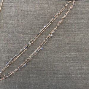 Alexis Bittar long strand gold and blue necklace